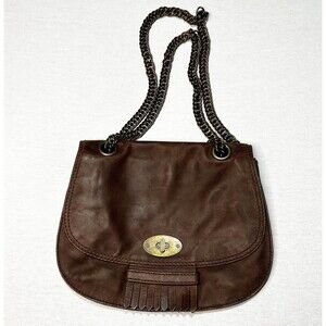 Madewell Brown Distress Leather Chain Strap Kilt Fringe Crossbody Bag Boho